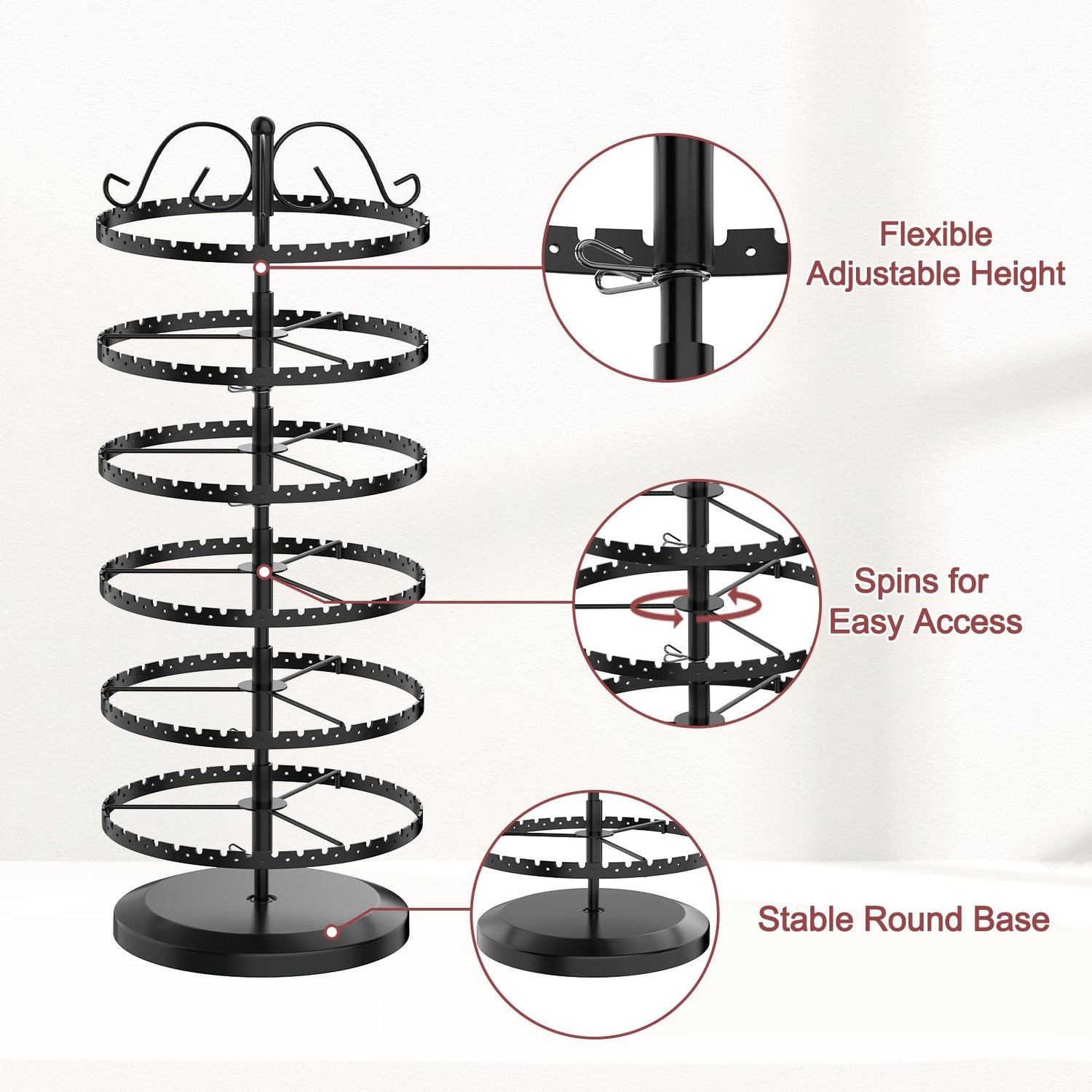 MODOWEY 6 Tier Rotating Earring Holder Organizer, Adjustable Metal Earring Display Stand Rack for Women Girl, 400 Holes and Grooves Earring Tower MODOWEY
