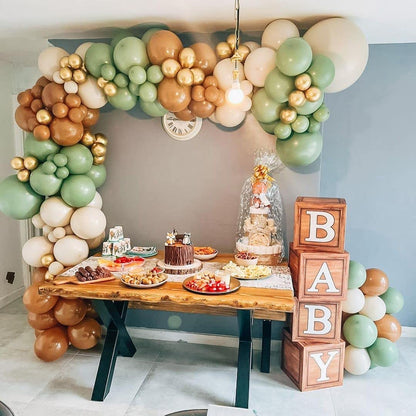 Baby Shower Boxes for Birthday Party Decorations - 4 Wood Grain Brown Blocks with BABY Letter, Printed Letters,First Birthday Centerpiece Decor, - WoodArtSupply