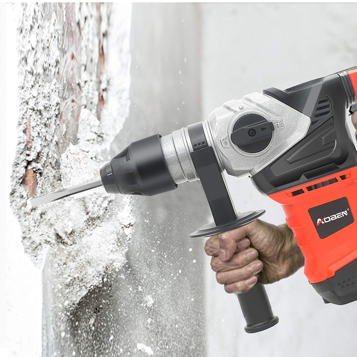 AOBEN Rotary Hammer Drill with Vibration Control and Safety Clutch,13 Amp Heavy Duty 1-1/4 Inch SDS-Plus Demolition Hammer for Concrete-Including 3 AOBEN