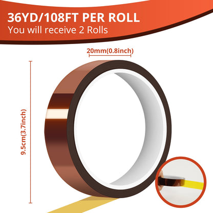 HTVRONT Heat Tape for Sublimation - Heat Resistant Tape 2 Rolls 20mm x 33m Sublimation Tape, No Residue Heat Transfer Tape for Sublimation Tumblers