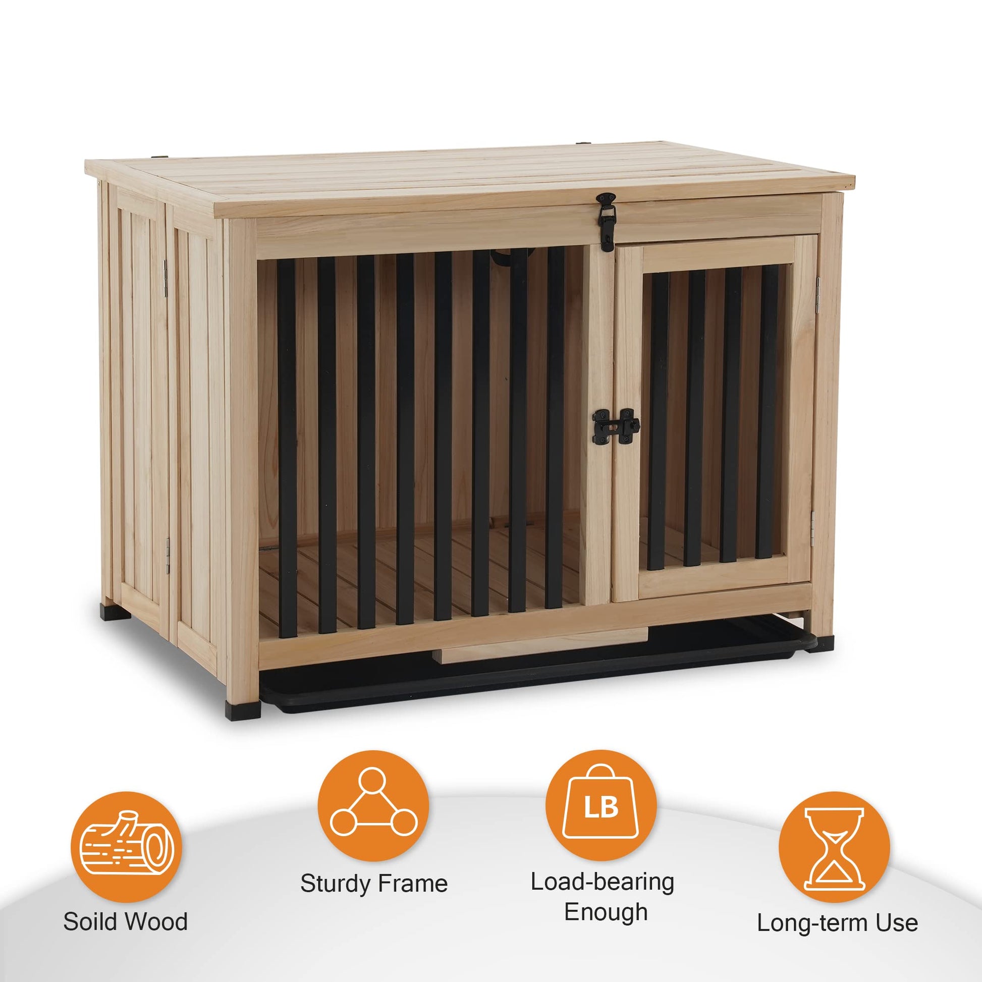 MCombo Wooden Dog Crate Furniture, Dog Kennel Pet House End Table, Solid Wood Portable Foldable Indoor Cage for Dogs, No Assembly Needed (Medium, - WoodArtSupply