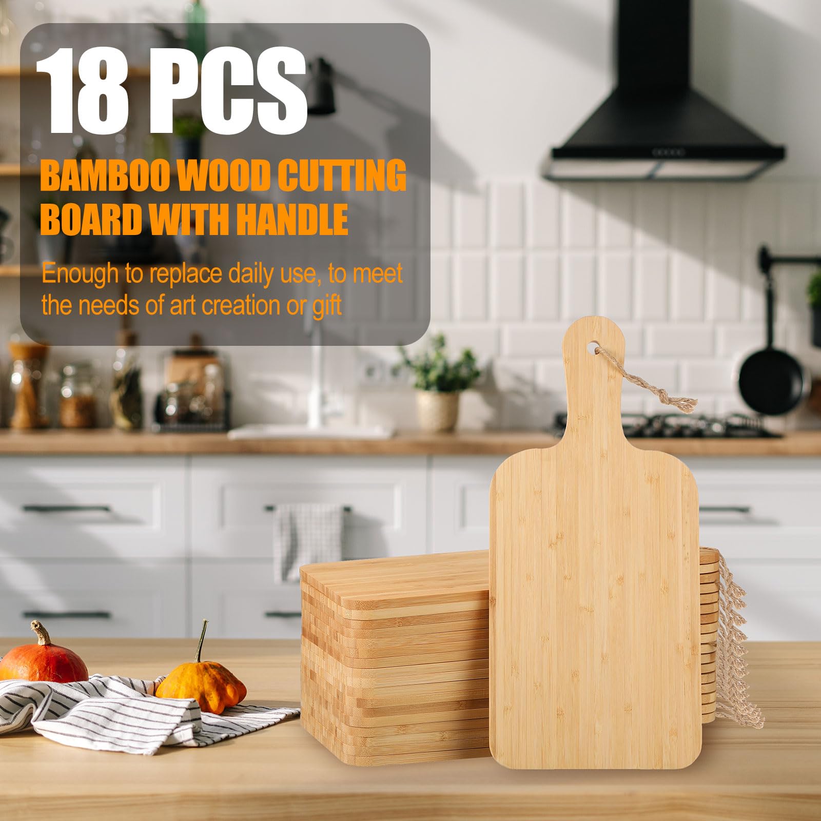 Tanlade 18 Pcs Bamboo Cutting Board 15" x 7" Chopping Board with Handle Charcuterie Board Engraving Serving Board Kitchen Boards Bulk for Wedding - WoodArtSupply