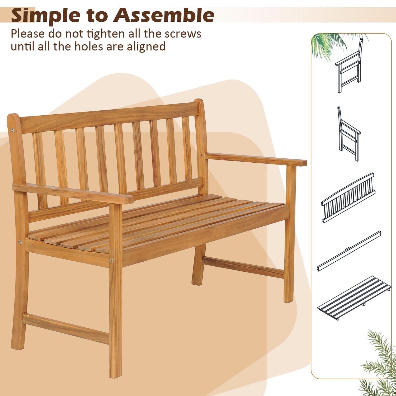 Tangkula Natural Acacia Wood 2-Person Garden Bench with Backrest and Armrests Tangkula