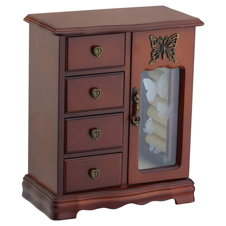 RR ROUND RICH DESIGN Solid Wooden Jewelry Box Makeup and Organizer Women Ring Storage with 4-Drawers Built-in Necklace Carousel and Mirror Brown RR ROUND RICH DESIGN