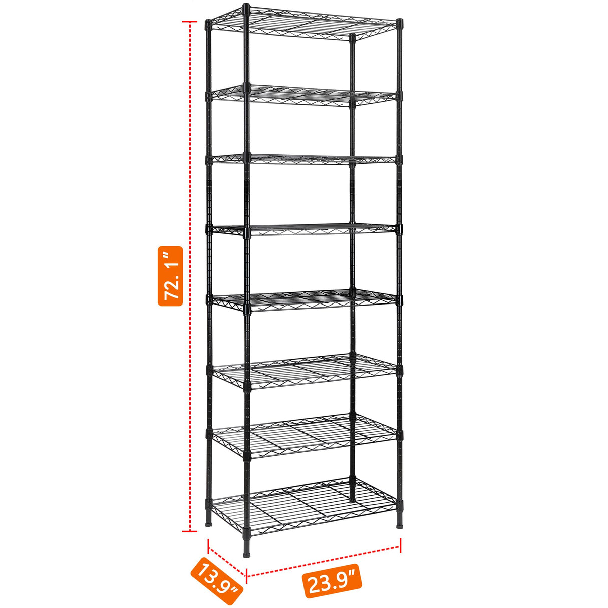 REGILLER 8-Wire Shelving Metal Storage Rack Adjustable Shelves,Standing Storage Shelf Units for Laundry Bathroom Kitchen Pantry Closet (Black,23.9L x REGILLER