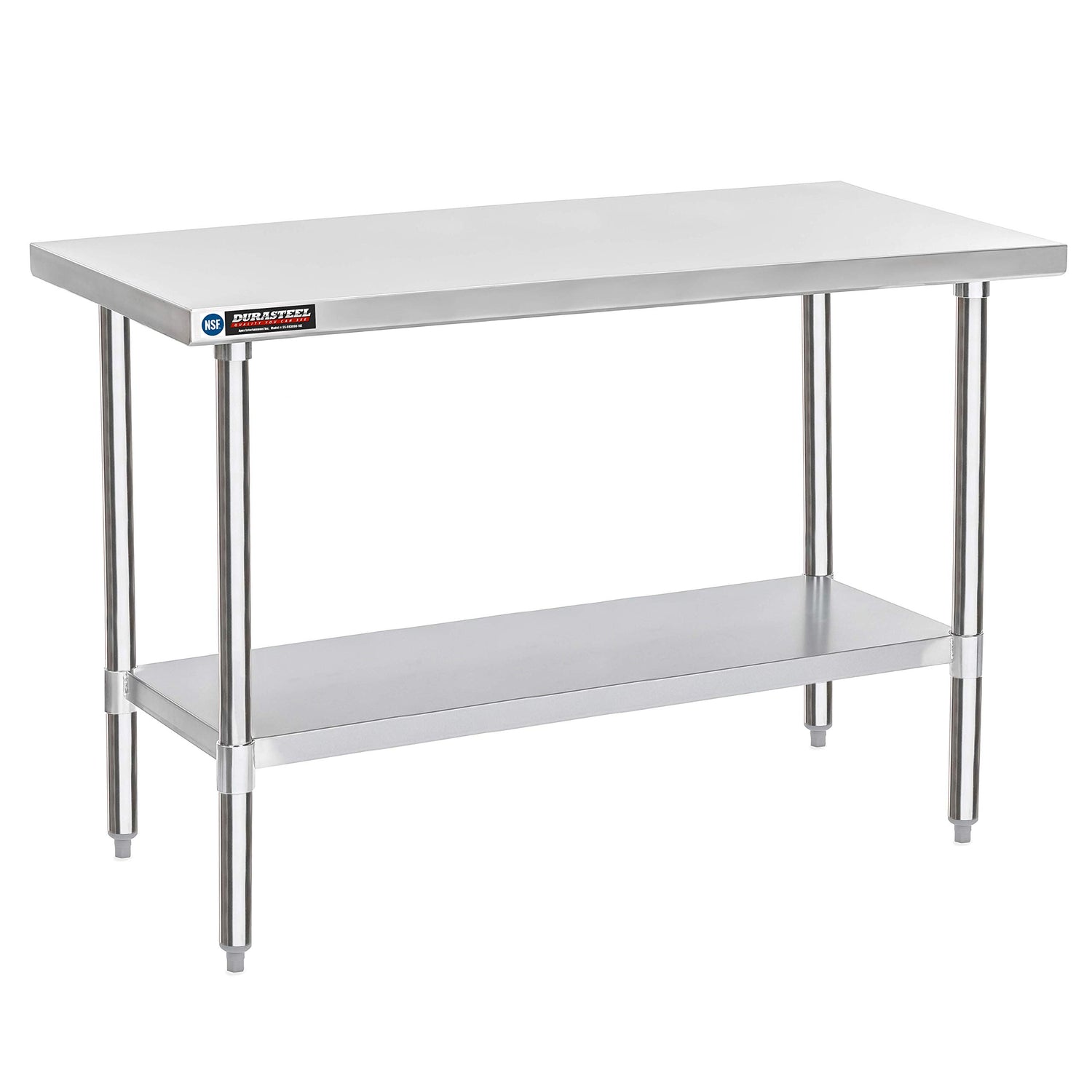 Food Prep Stainless Steel Table - DuraSteel 30 x 60 Inch Commercial Metal Workbench with Adjustable Under Shelf - NSF Certified - For Restaurant, DuraSteel