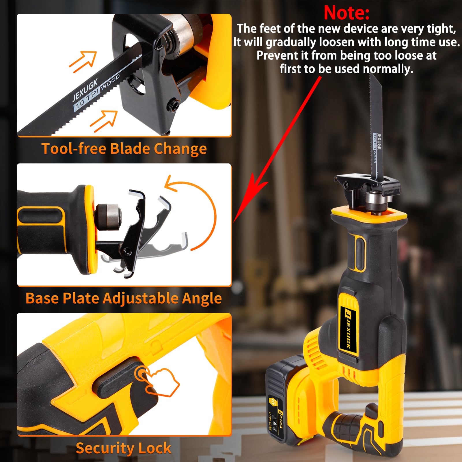 JEXUGK Reciprocating Saw Cordless, 21V 2 x 4.0Ah Battery Brushless Power Cordless Saw, 0-3500 SPM Variable Speed, 8 Saw Blades & Fast Charger - WoodArtSupply