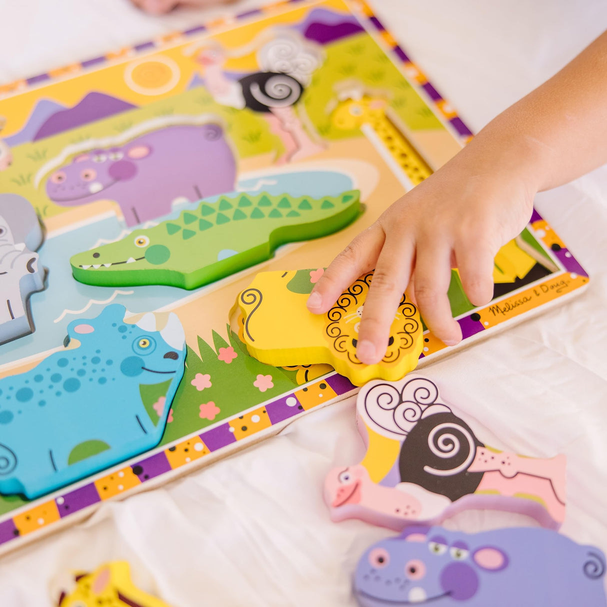 Melissa & Doug Safari Wooden Chunky Puzzle (8 pcs) - Wooden Puzzles for Toddlers, Animal Puzzles For Kids Ages 2+ - FSC-Certified Materials , 12" x Melissa & Doug