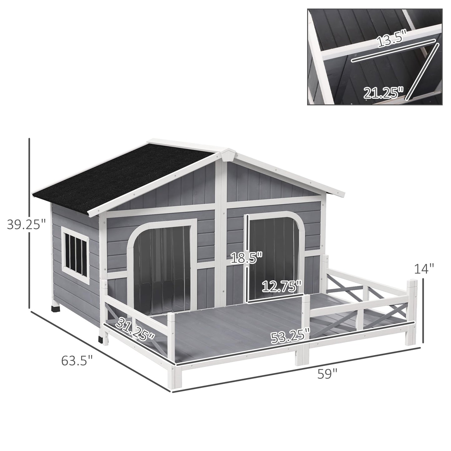 PawHut Wooden Large Dog House Outdoor Double XL Dog Kennel with Elevated Floor and Porch, Weatherproof Puppy Shelter for Small and Medium Breed Dogs,