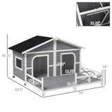 PawHut Wooden Large Dog House Outdoor Double XL Dog Kennel with Elevated Floor and Porch, Weatherproof Puppy Shelter for Small and Medium Breed Dogs, PawHut