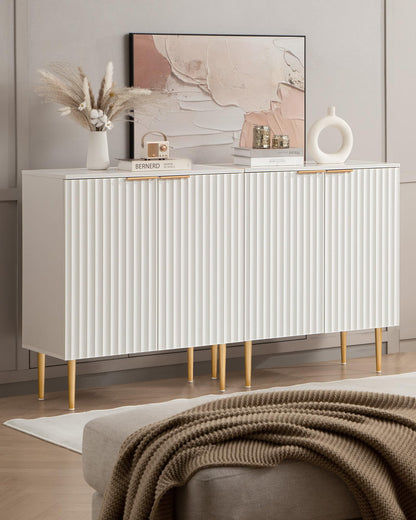SICOTAS Fluted White Storage Cabinet, Wood Sideboard Buffet Cabinet with Spray-Painted Finish, Multifunctional Console Table with Storage Credenza
