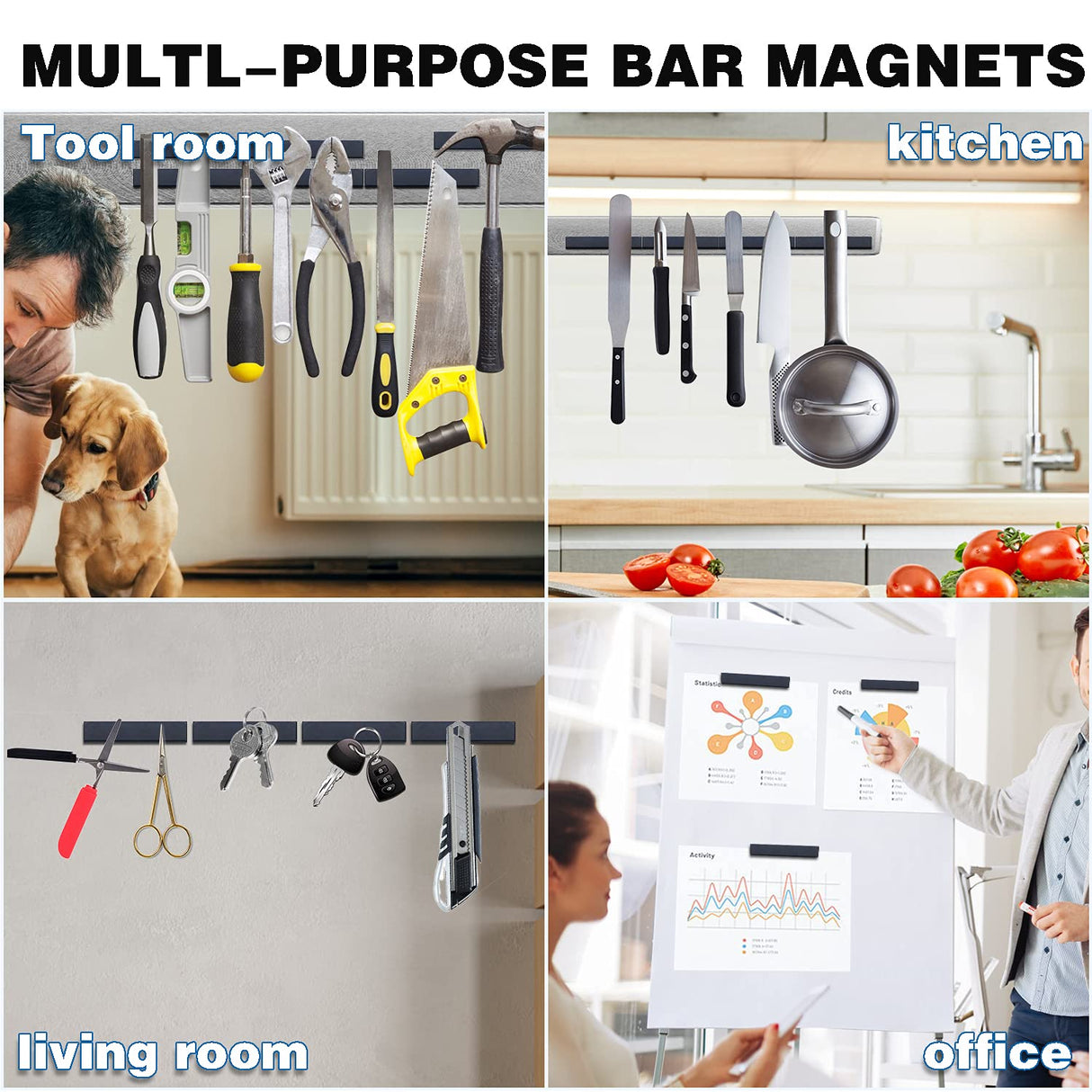 MIKEDE Strong Neodymium Bar Magnets, 16 Pack Black Heavy Duty Magnets with Double-Sided Adhesive, Rare Earth Metal Rectangular Magnetic Bar Magnet MIKEDE