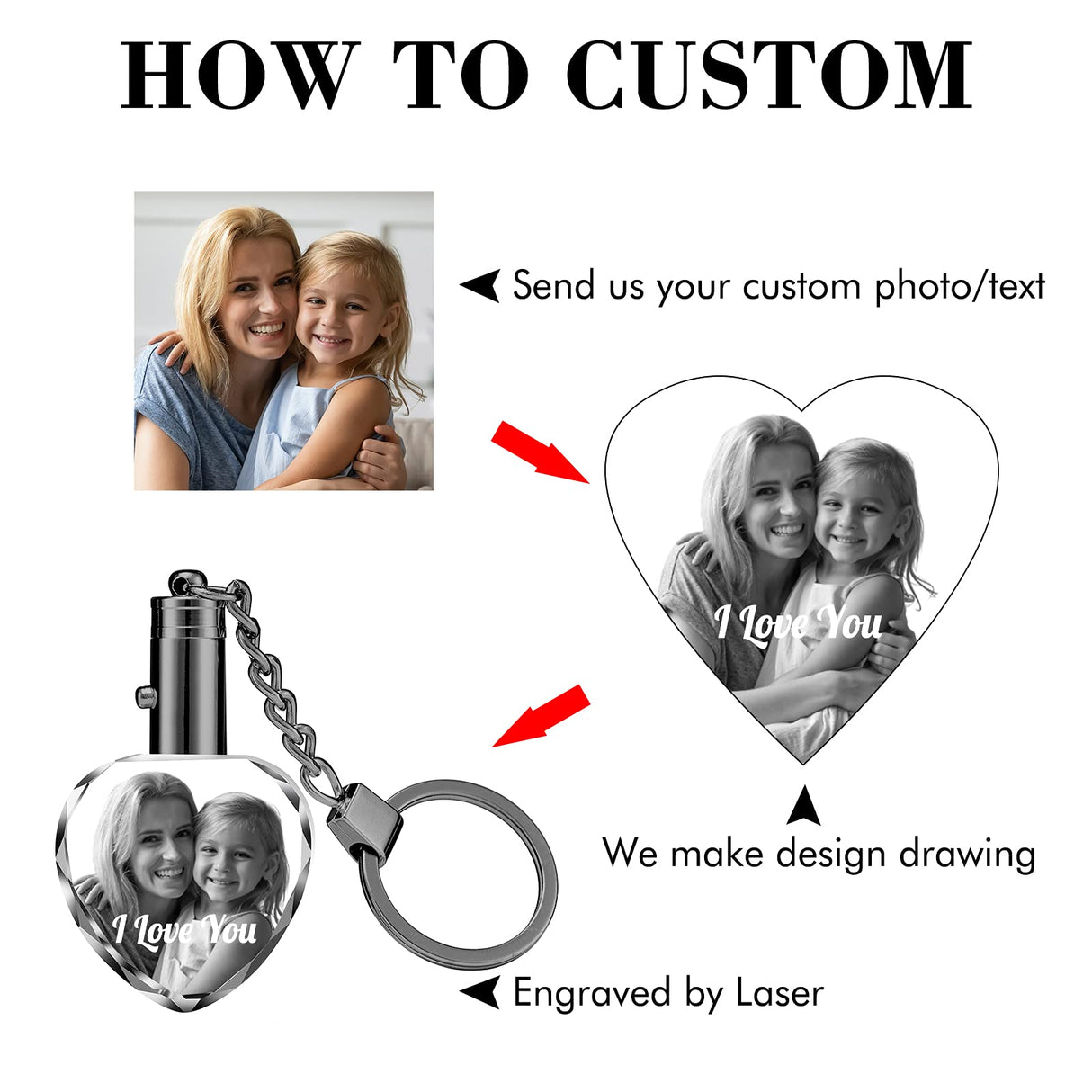 YanNanKe Personalized Crystal Keychain Photo Custom Laser Engraved Crystal Keychain YanNanKe