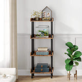 Vintage 4-Tier Hosfais Small Bookcase for Space-Saving Storage in Rustic Brown Hosfais