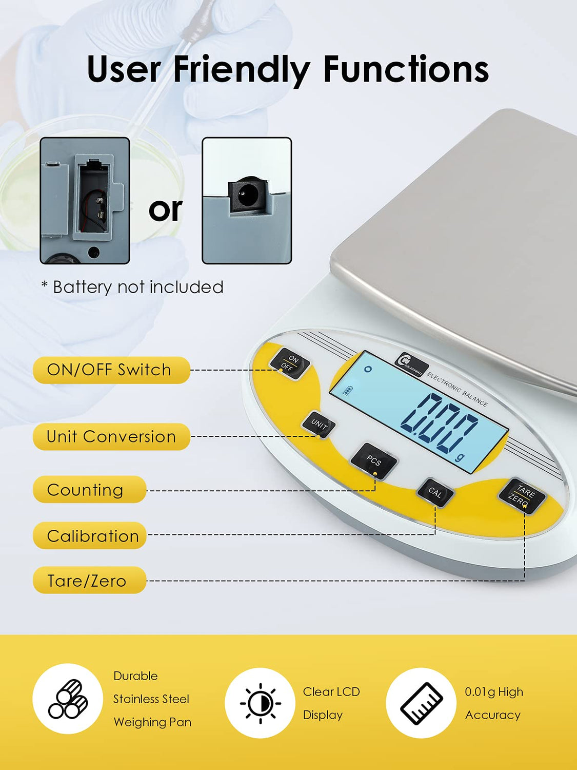 CGOLDENWALL Precision Lab Scale 5000gX0.01g Analytical Electronic Balance Digital Laboratory Scale Precision Jewelry Scales Kitchen Weighing CGOLDENWALL