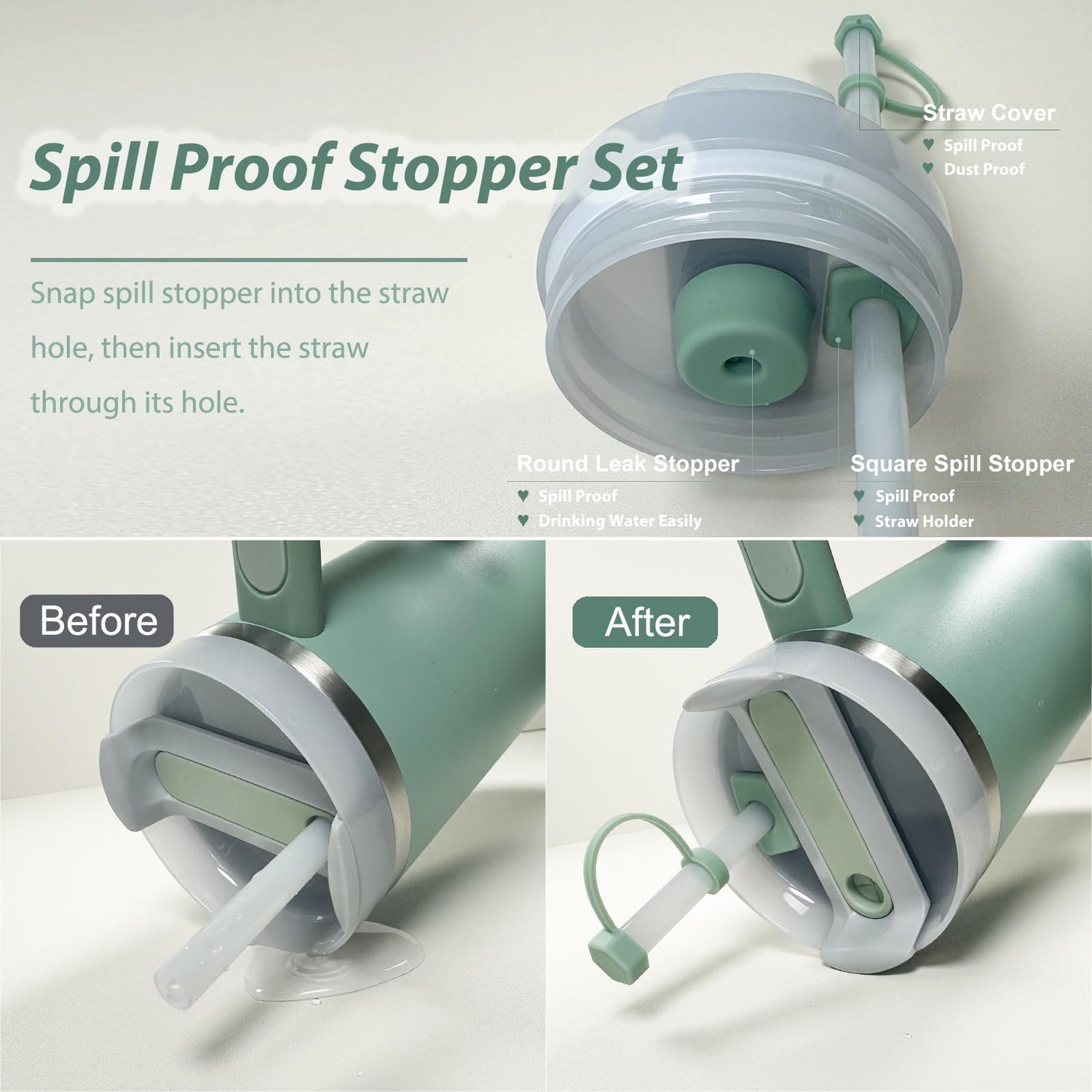 Stanley Cup Accessories Set Including 6 Pcs Silicone Spill Proof Stopper, 2 Pcs Straw Cover Cap for 9-10 mm Straws, 1 Pcs Silicone Boot for Stanley BonneChance