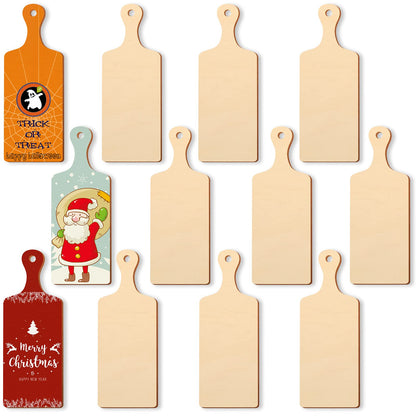 Marsui 12 Pieces Mini Wooden Cutting Board with Handle Christmas Small Chopping Board Craft Wooden Paddle Board for DIY Kitchen Home Decor(9.4 x 3.5 - WoodArtSupply