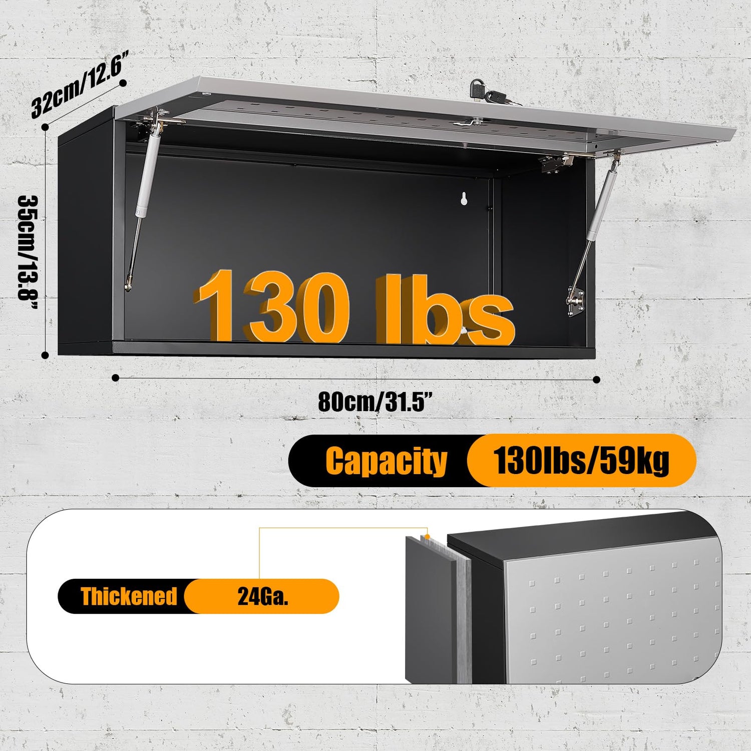 MetalMax Metal Wall Cabinet for Garage Floating Garage Storage Cabinet Wall Mount Shop Cabinet Upper Storage Trailer Cabinet Gearbox Flip Up Tool MetalMax