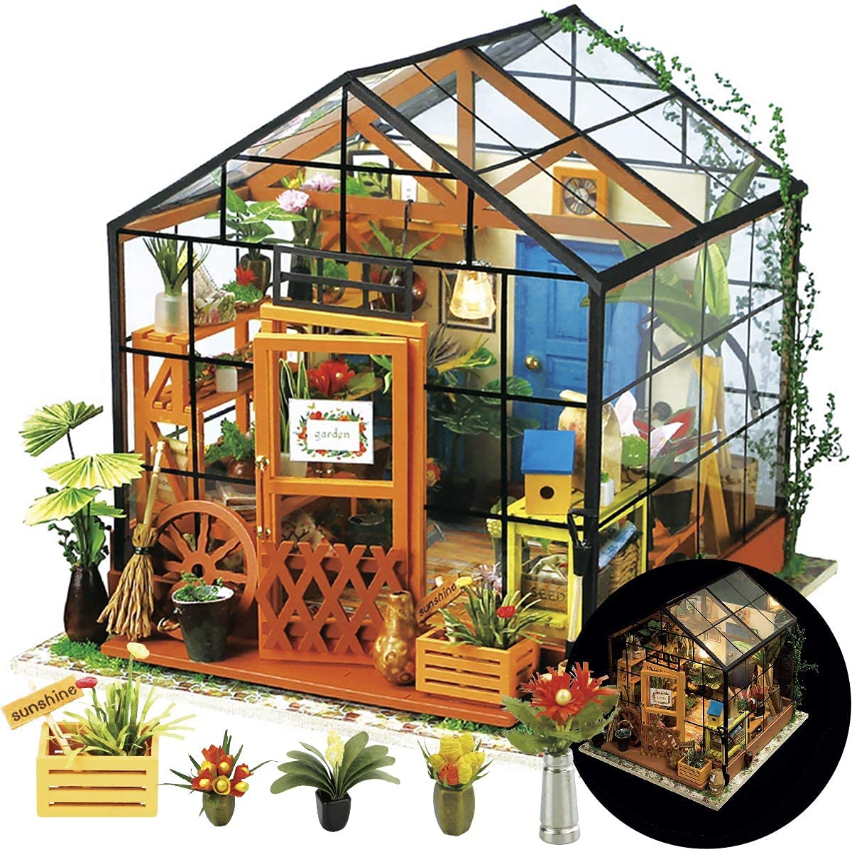 Rolife DIY Miniature House Kit Greenhouse, Tiny for Adults to Build, Mini House Making Kit with Furnitures, Halloween/Christmas Decorations/Gifts for Rolife