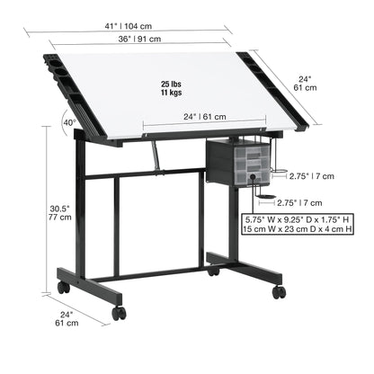 Studio Designs Deluxe Craft Station, Top Adjustable Drafting Table Craft Table Drawing Desk Hobby Table Writing Desk Studio Desk with Drawers, 36''W