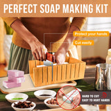 Walfos Soap Mold for soap Making, Soap Making kit - 42 oz Silicone Loaf soap Mold Set with Rectangular Wood Box & Bamboo Cutter Measuring Box, 2 Walfos