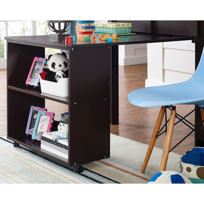 Naomi Home Twin Loft Bed with Desk and Storage - Space-Saving Kids Bed in Espresso - WoodArtSupply