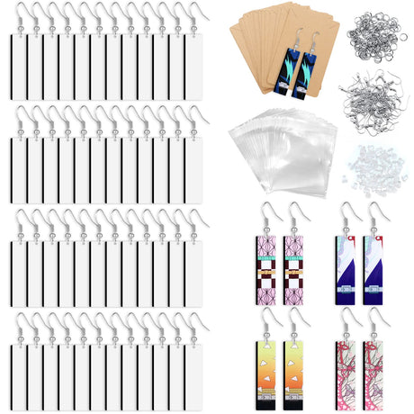 ZOCONE 60 Pcs Sublimation Earrings Blank Bulk, Sublimation Printing Earrings Unfinished Rectangular Heat Transfer Earring Pendant with Earring Hooks ZOCONE
