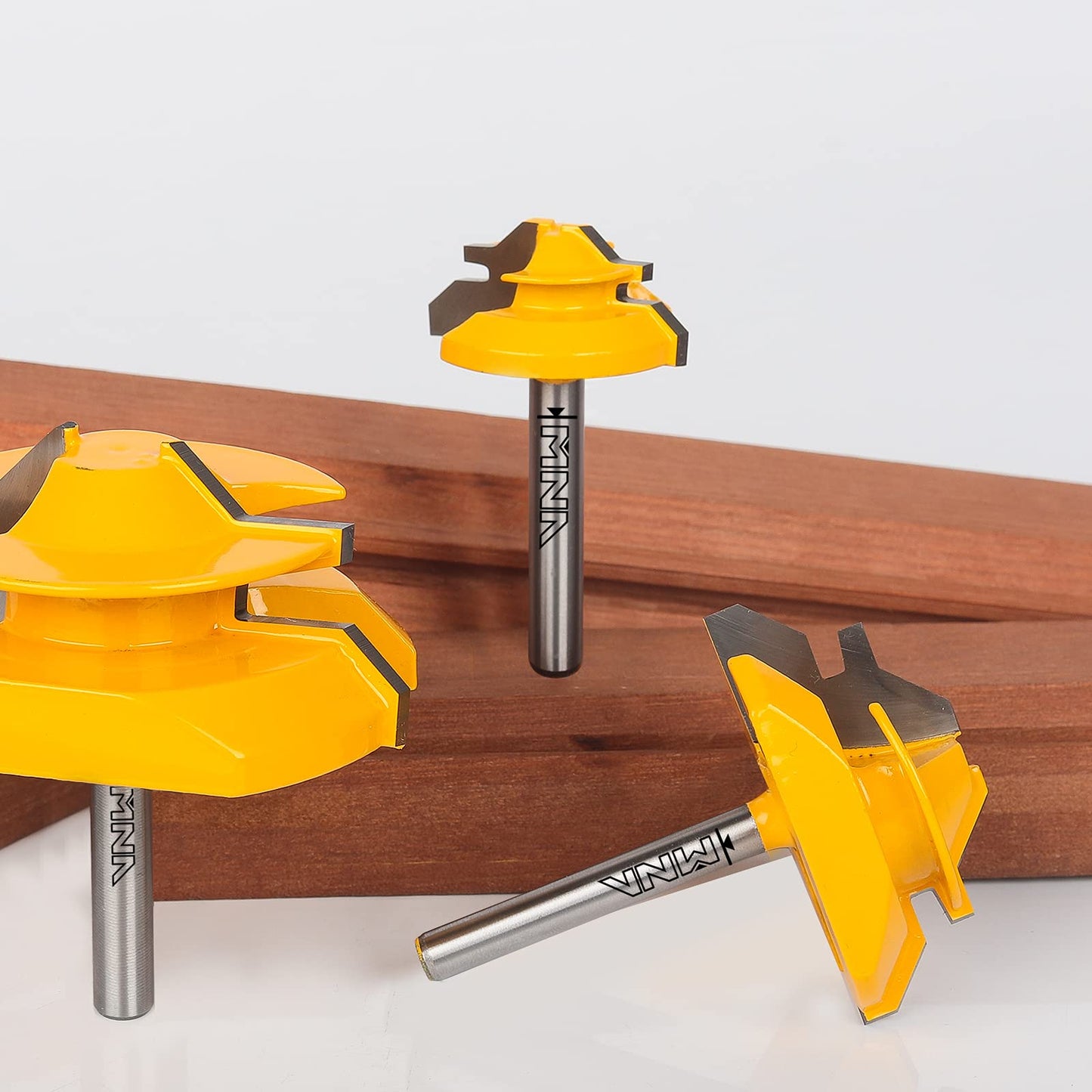 MNA 45 Degree Lock Miter Router Bit 3-Piece Set, for 1/2”, 5/8”, 3/4” Cutting Height, 1/4 Inch Shank. Easy to Create Lock Miter Joint - WoodArtSupply