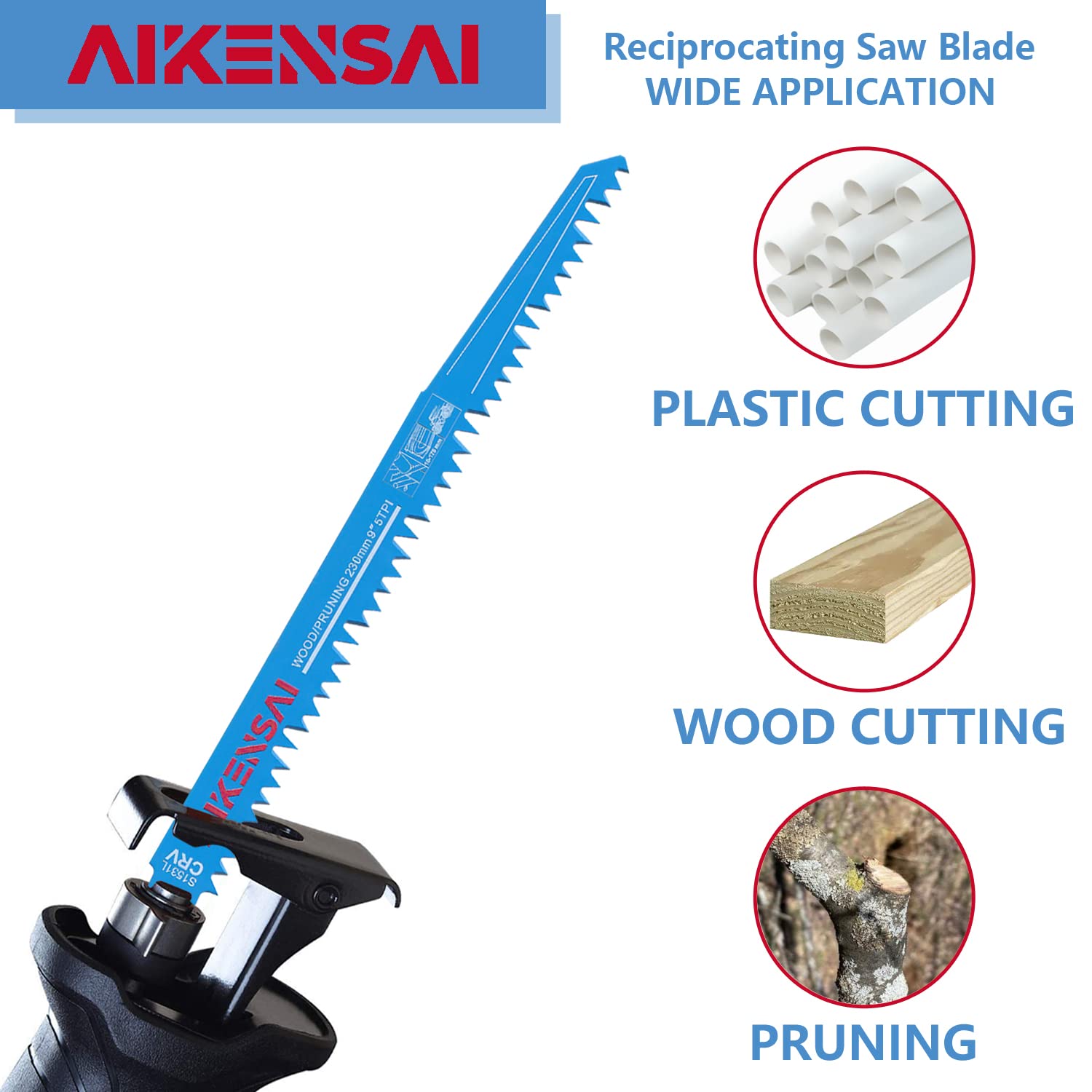 AIKENSAI 10 x S1531L 9 Inch 5TPI Wood Reciprocating Saw Blades Pruning Sawzall Blades for Fast Wood Cutting Sawzall Pruning Blades Compatible with - WoodArtSupply