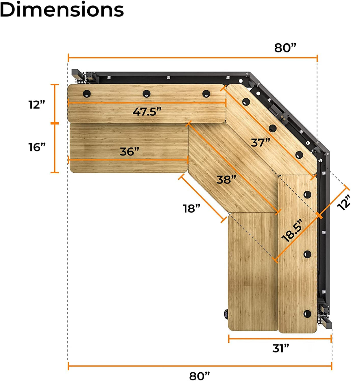 VERSADESK Foundry Split Level Corner Standing Desk, Electric Height Adjustable Standup Computer Desk, Ergonomic Studio Desk Workstation, Solid Bamboo VERSADESK