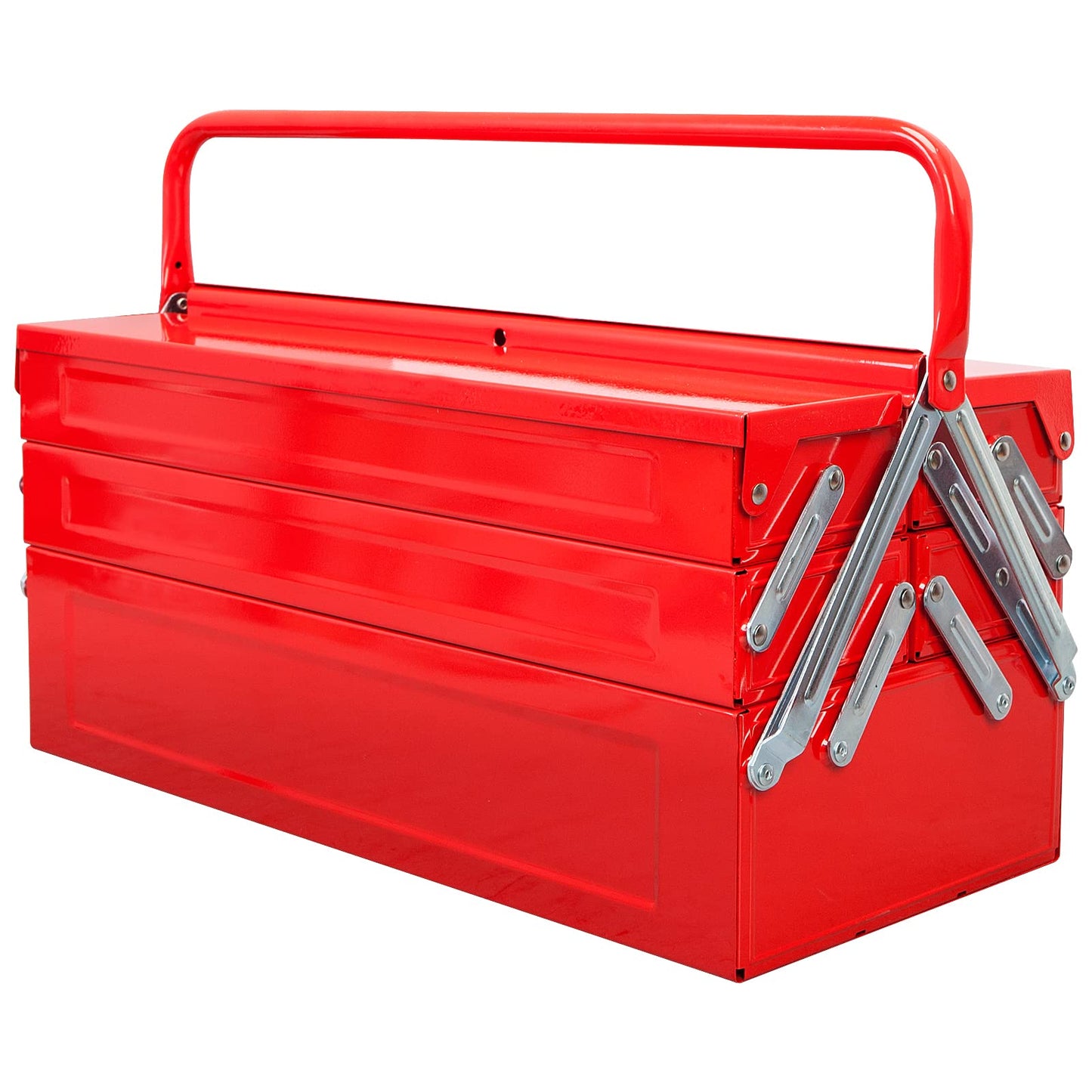 TCE 18" Metal Tool Box, Portable Steel Tool Cabinet with 5 Cantilever Tool Trays,ANTBC-128U,Red
