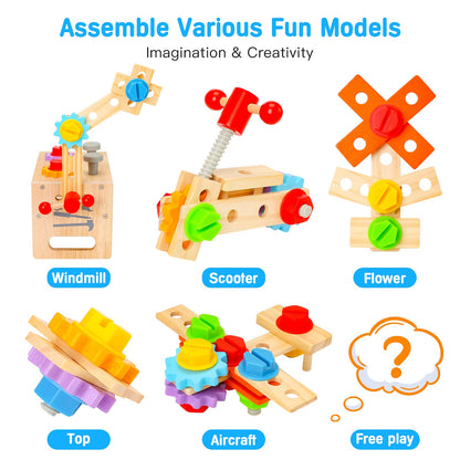 Wooden Tool Set for Kids 2 3 4 5 Year Old, 29Pcs Educational STEM Toys Toddler Montessori Toys for 2 Year Old Construction Preschool Learning