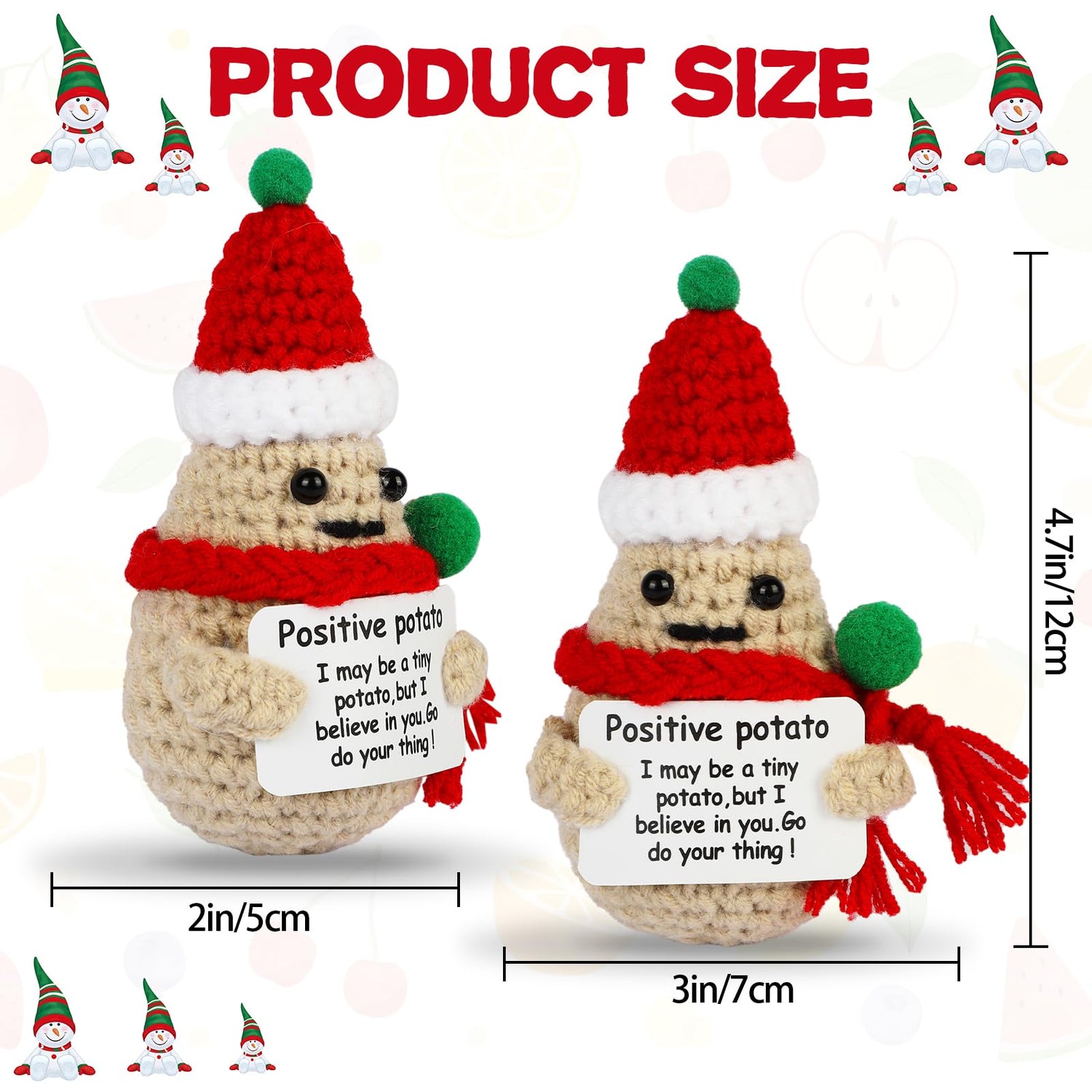 DAFURIET Mini Funny Positive Christmas Potato, 3 inch Knitted Wool Christmas Doll with Positive Card for Cheer Up Gifts and Party DAFURIET