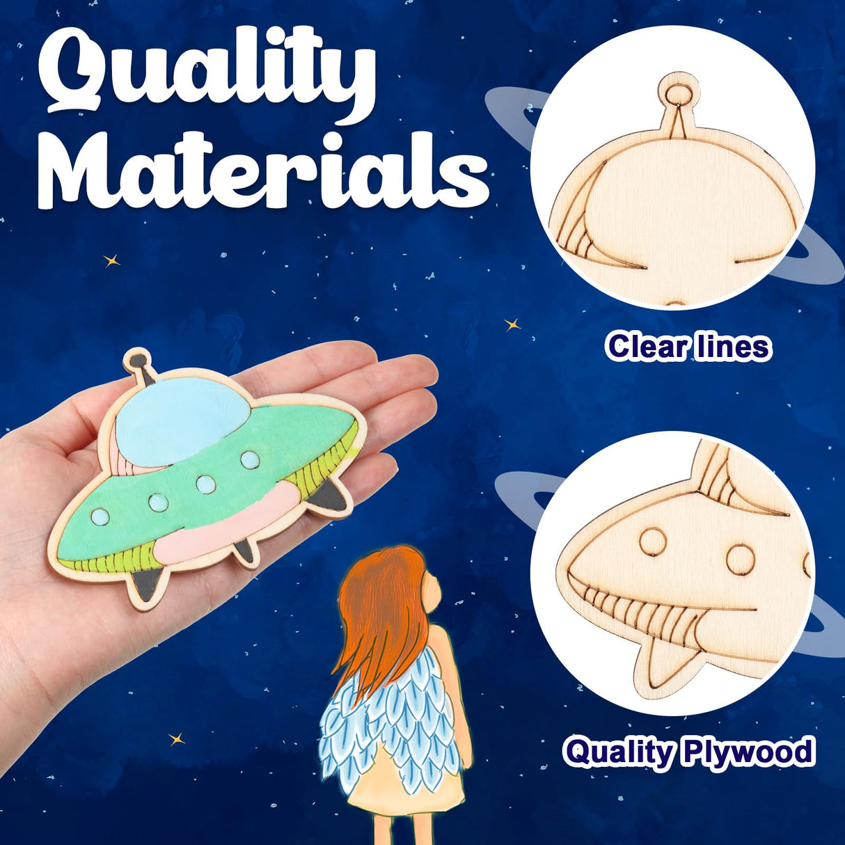Outer Space Unfinished Wooden Cutouts Wooden Paint Crafts for Halloween Christmas Decoration Kids DIY Craft Art Project and Home Decor Ornament Jetec