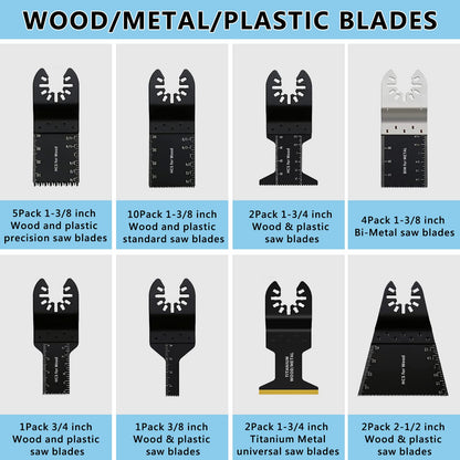 OTUCO 94 Pack Oscillating Saw Blades, Wood Metal Cutting Multitool Bi-Metal Blades Quick Release Tool Blades Kits Fit for Dewalt, Makita, Ryobi, - WoodArtSupply