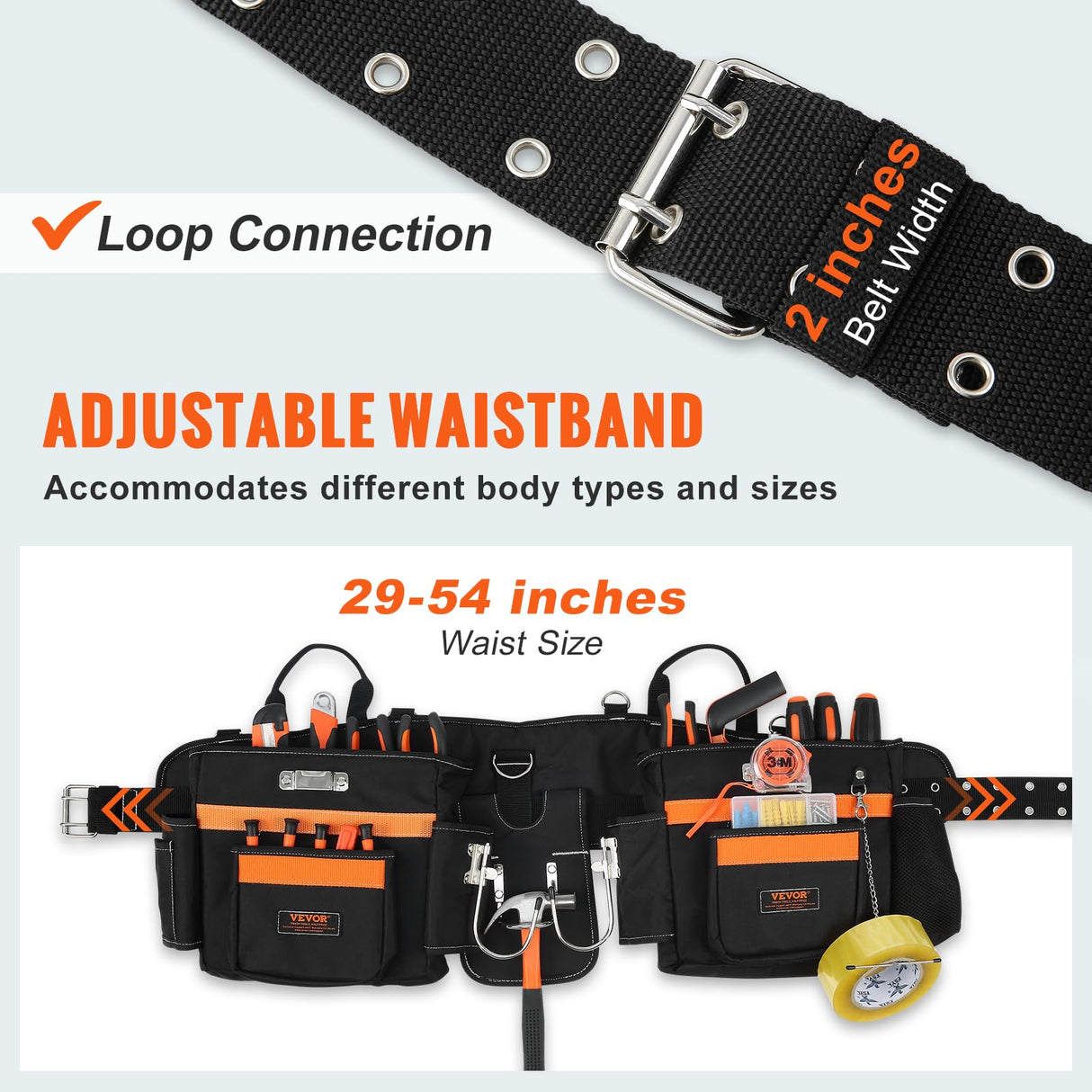 VEVOR Tool Belt with Suspenders, 29 Pockets, 29-54 inches Adjustable Waist Size, Tool Belts for Men, 600D Polyester Heavy Duty Carpenter Tool Pouch VEVOR