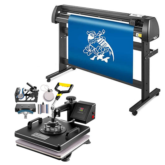 VEVOR Heat Press Machine 15x15 inch 6 in 1 T-Shirt Heat Press and Vinyl Cutter 53 inch Plotter Machine 1350mm PC Only Paper Feed Vinyl Cutter Plotter