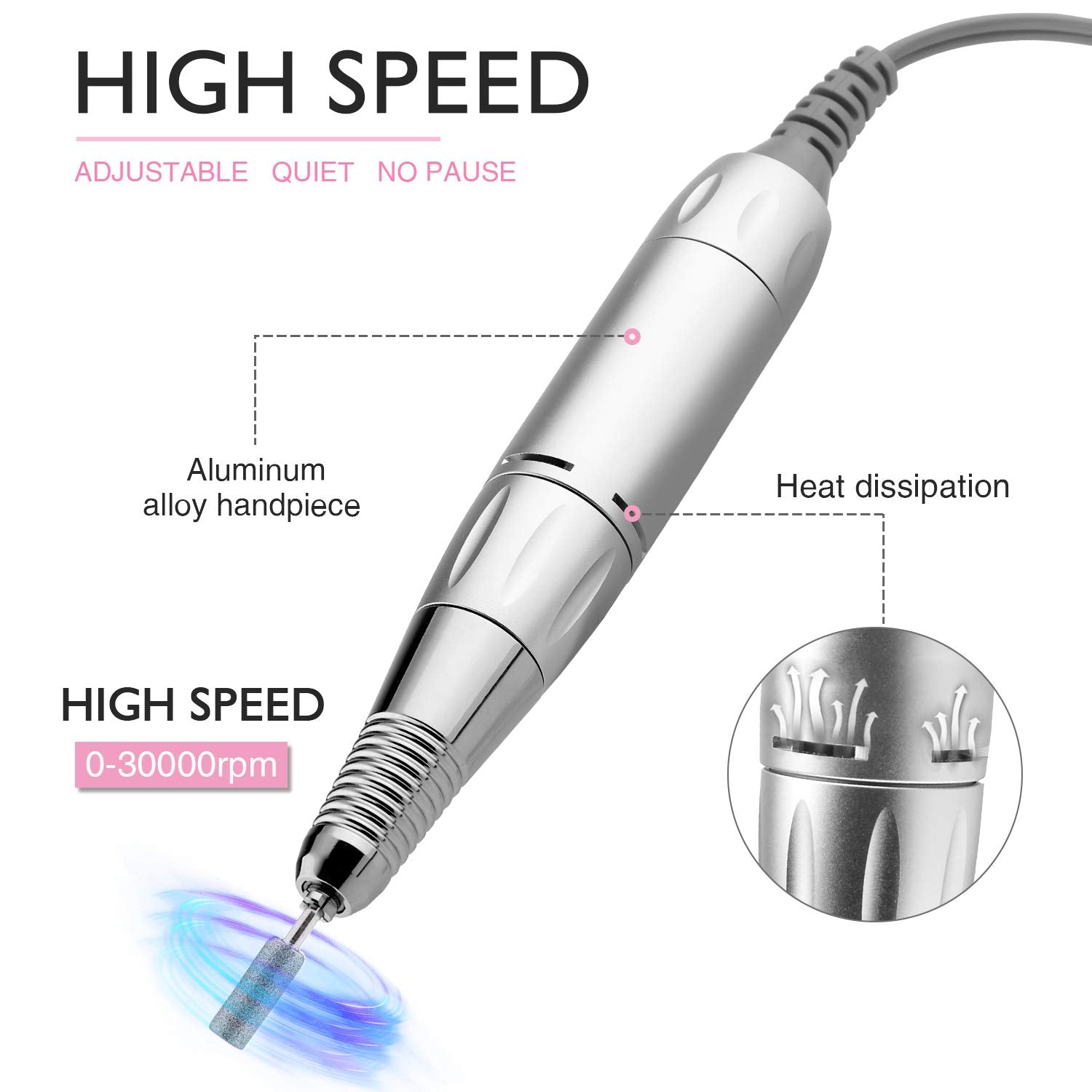 30000RPM Portable Nail Drill Machine, AZ GOGO Professional Rechargeable Electric Efile Nail Drill for Acrylic Nails, Manicure/Pedicure, Polishing, AZ GOGO