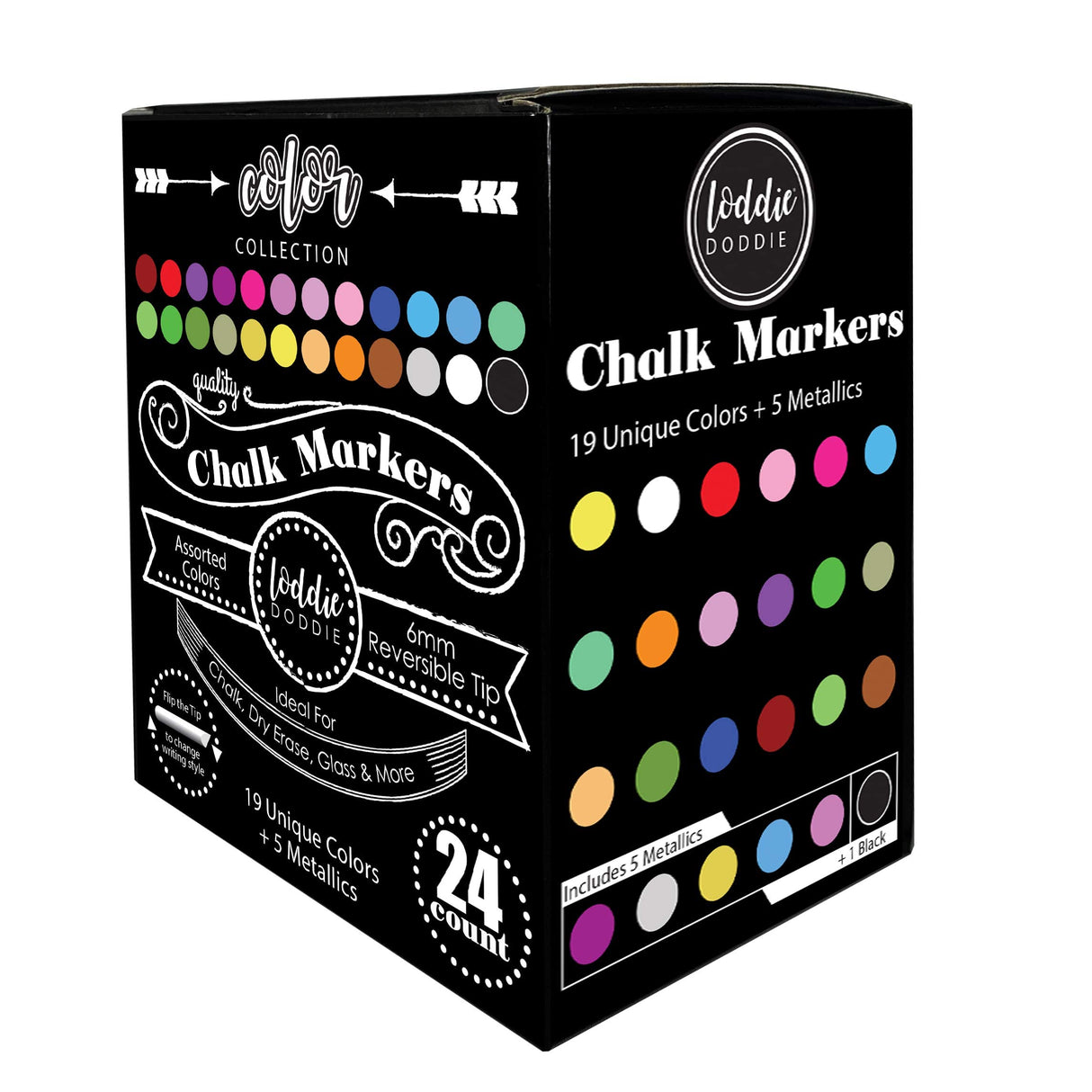 Loddie Doddie Liquid Chalk Markers | Dust Free Chalk Pens - Perfect for Chalkboards, Blackboards, Windows and Glass | 6mm Reversible Bullet & Chisel Loddie Doddie