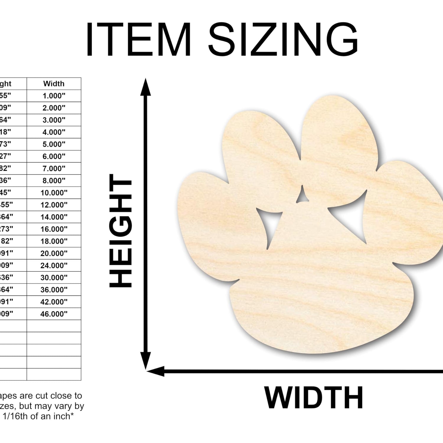 Unfinished Wood Bear Paw Shape - Craft - up to 36" 4" / 1/4" 24 Hour Crafts