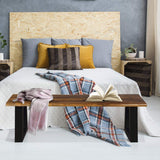 Giantex Wooden Dining Bench Seating Chair Rustic Indoor &Outdoor Furniture (Rustic Brown&Black) Giantex