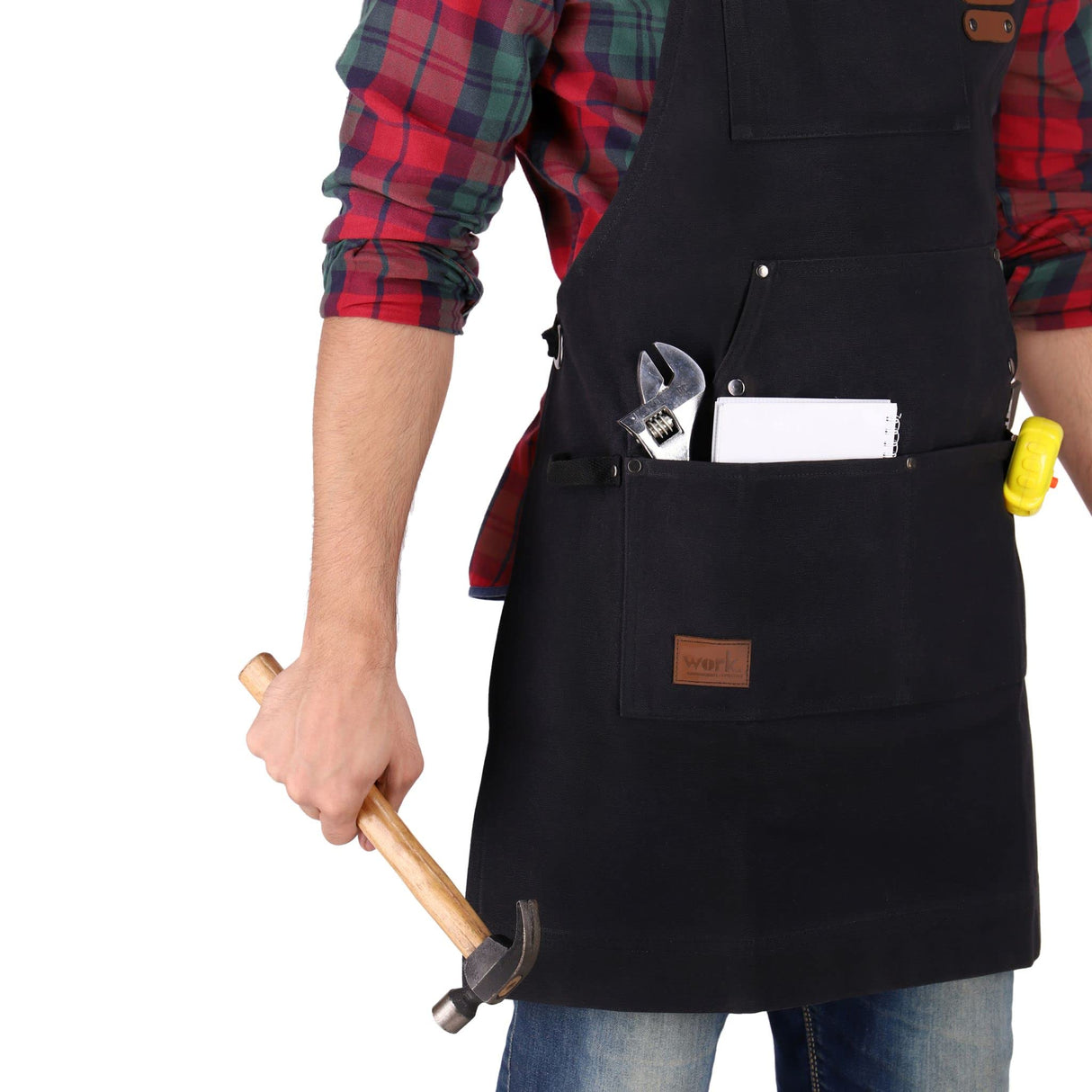 WHITEDUCK Work Apron 24oz Woodworking Apron for Men Waxed Heavy Duty Canvas Apron with Pockets (Black) WHITEDUCK