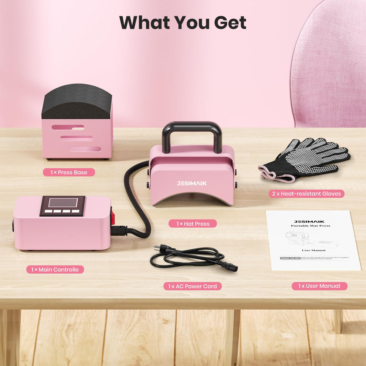 JESIMAIK Hat Press, Heat Press Machine for Caps with 3.15"×5.5" Curved Heating Element & Silicone Platen - No Crease, LCD Digital Temperature & Timer JESIMAIK