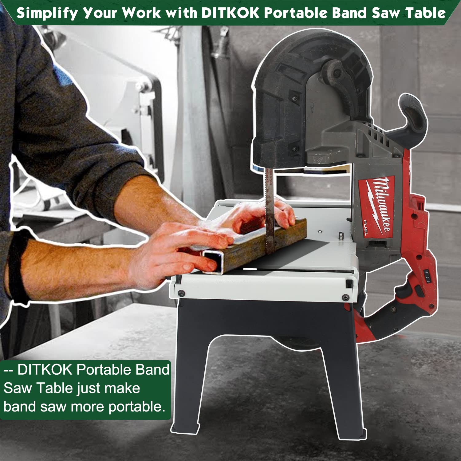 DITKOK Band Saw Stand Portable Table for Milwaukee Band Saw, Powder Coated (SAW NOT INCLUDED) - WoodArtSupply