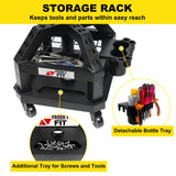 FreekyFit Rolling Shop Stool for Garage with Casters, DO02-Adjustable Height 360° Swivel Shop Seat with Tool Tray Storage, 330 LBS Capacity Padded FreekyFit