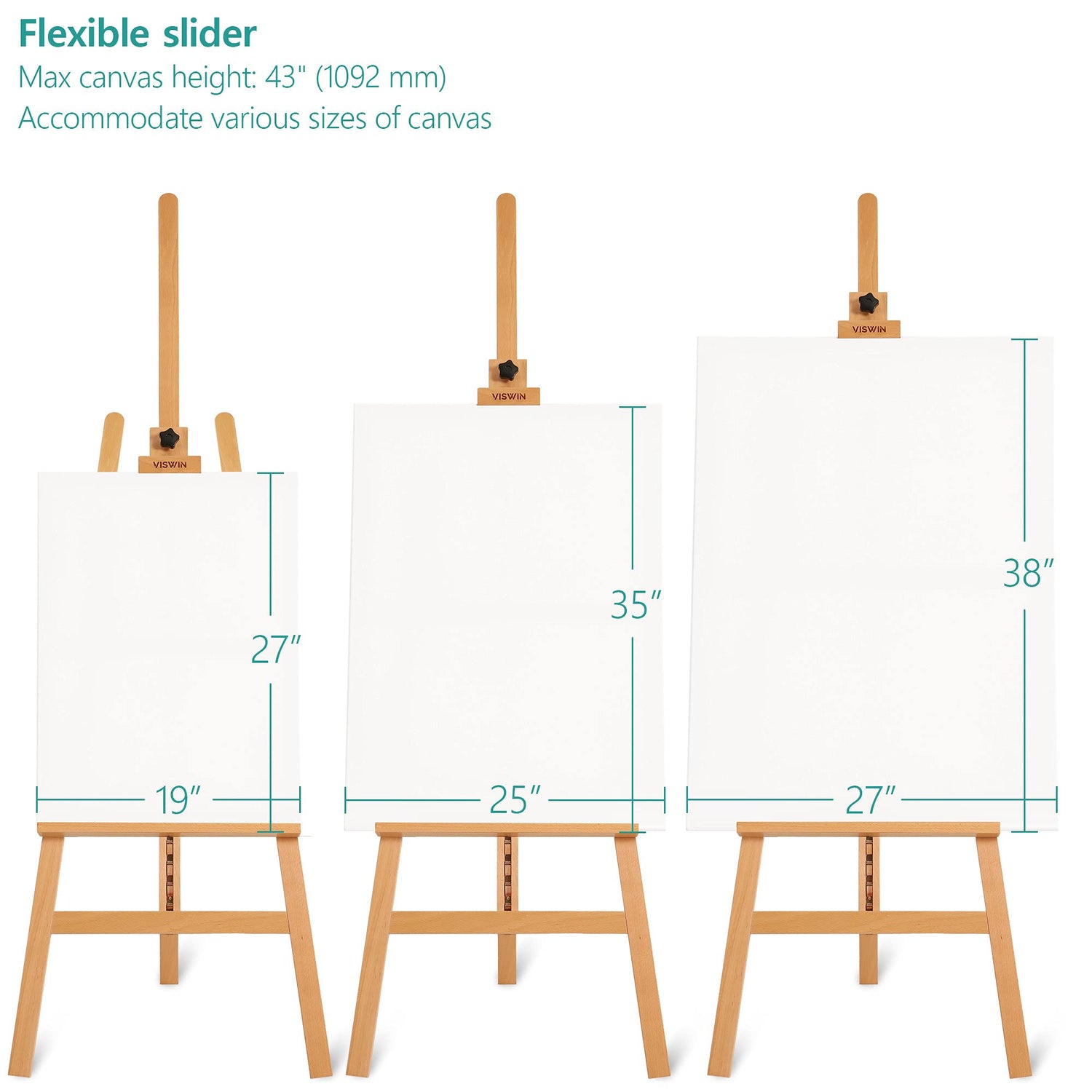 VISWIN Adjustable Height Display Easel 57" to 76", Holds Canvas up to 43", Holds 22 lbs, Beech Wood Art Easel for Painting, Easy to Assemble Floor VISWIN