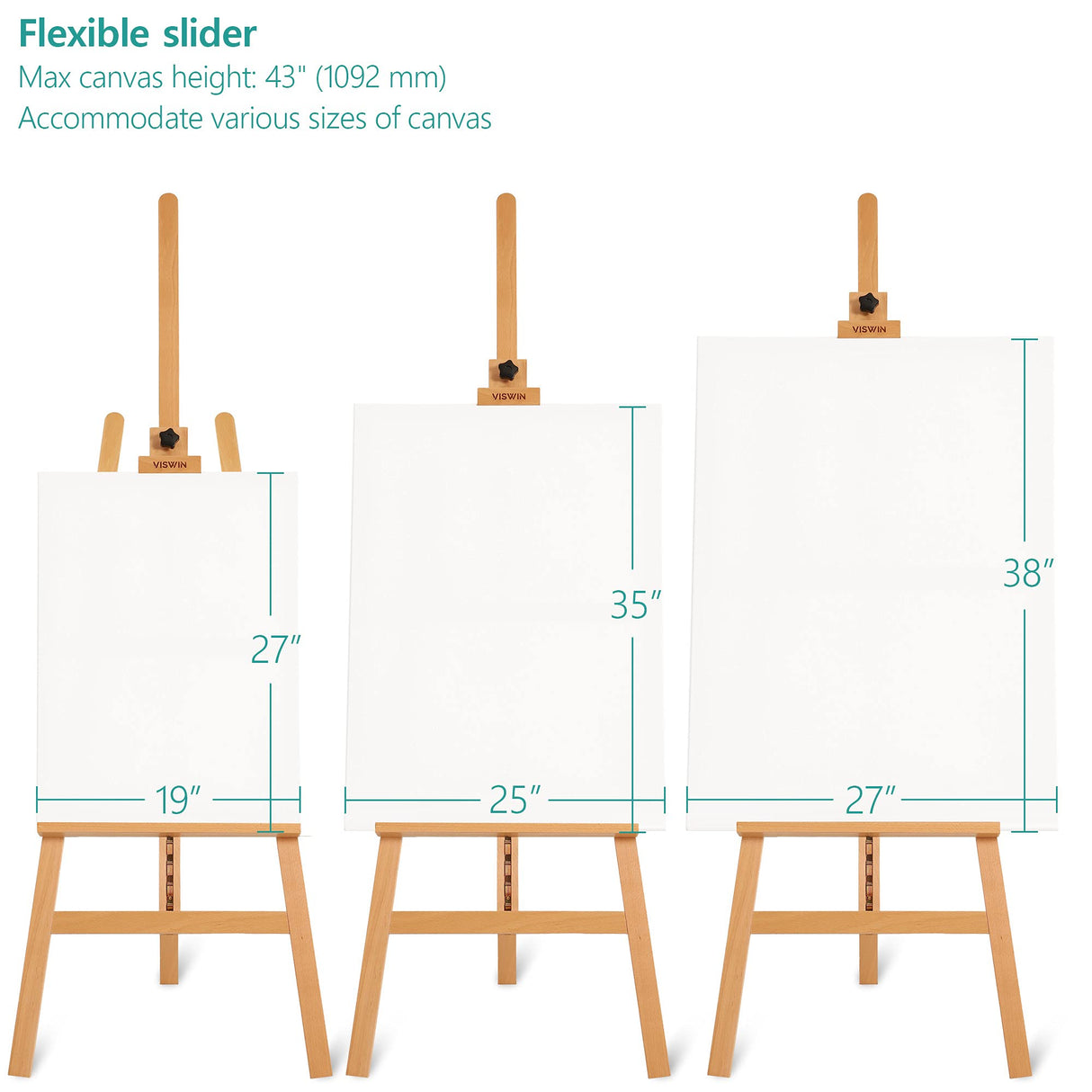 VISWIN Adjustable Height Display Easel 57" to 76", Holds Canvas up to 43", Holds 22 lbs, Beech Wood Art Easel for Painting, Easy to Assemble Floor VISWIN