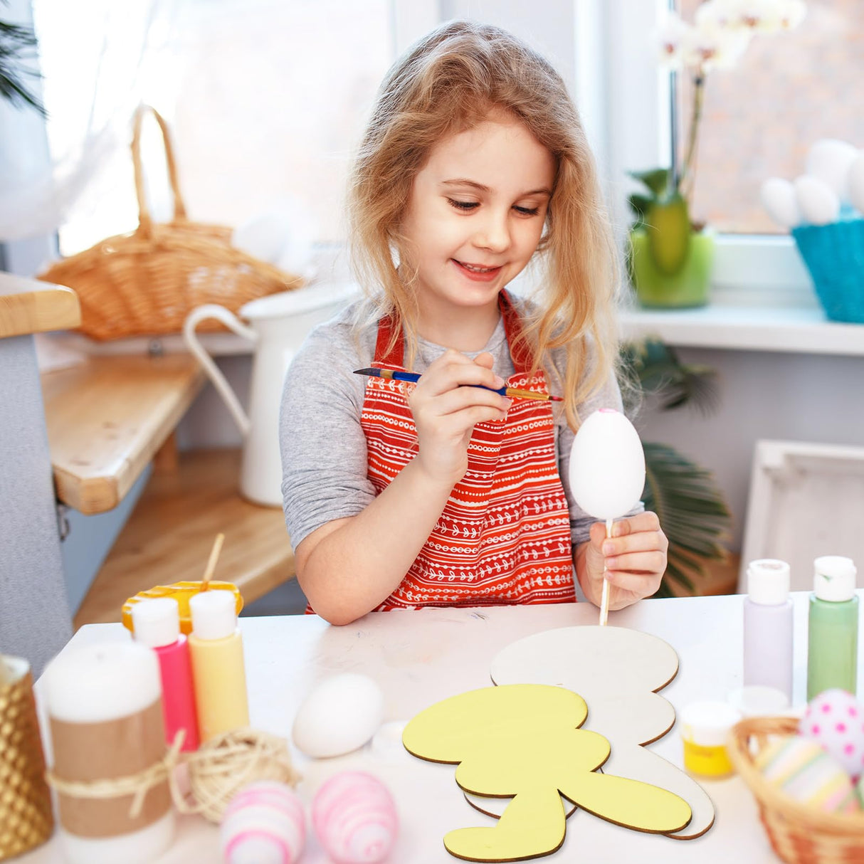 Whaline 4Pcs Easter Wooden Bunny Cutouts 9.8 x 5.1 Inch Unfinished Wooden Bunny Slices Signs Wood Rabbit Ornament for Spring Easter DIY Painting Whaline