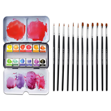 Get a Bundle of SCHPIRERR FARBEN with 12 Watercolor Paint Set and 12 Detail Paint Brush Set for a Reduced Price, Watercolor Kit and Watercolor SCHPIRERR FARBEN