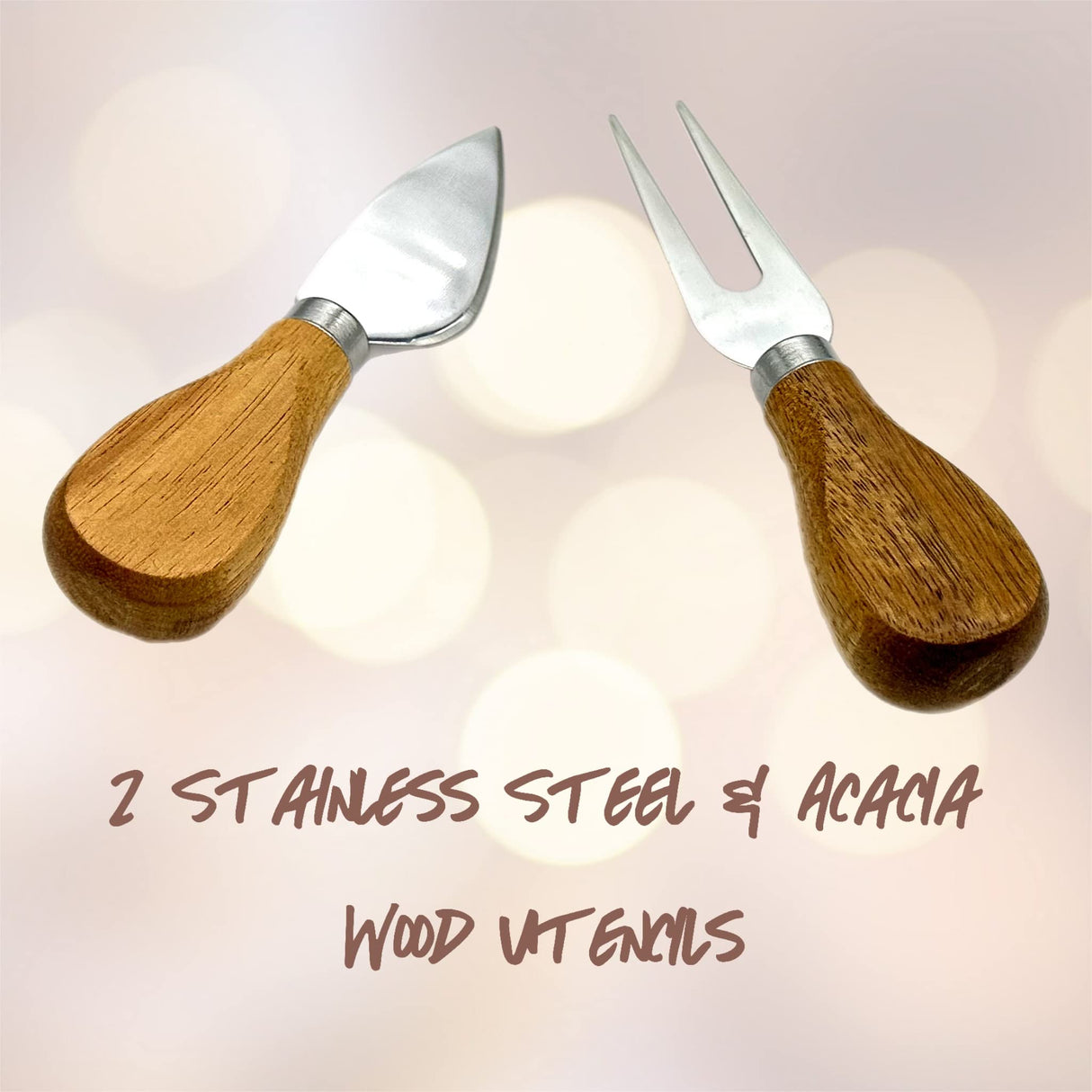 Mr & Mrs Wedding Gift Small Acacia Wood cheese board For charcuterie. Laser Engraved Present In a book like box for newlywed couples. Stainless Steel QualityVibe